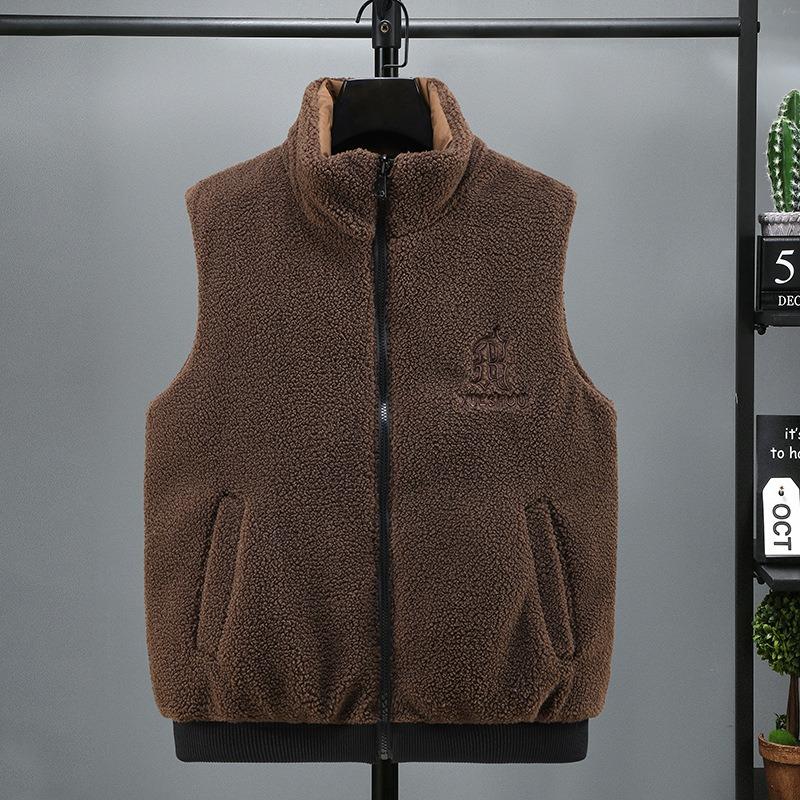 

Двусторонний осенне-зимний жилет из овечьей шерсти для мальчиков и студентов, универсальный, молодежный и юный, ветрозащитный и теплый пуховый хлопковый жилет 5XL (165-90 kg) темно-коричневого