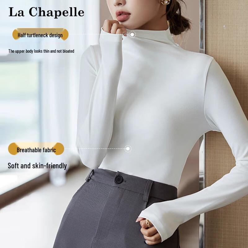 La Chapelle Women's Modal Mock Neck Slim Fit Long Sleeve T-Shirt