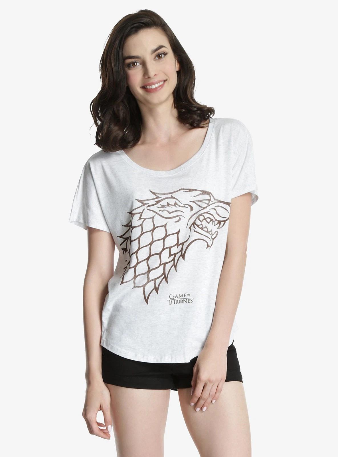 Game Of Thrones HOUSE STARK DIREWOLF Women s Girls Dolman 100% Cotton T-shirt Mens Tees Top NWT Official 4XL