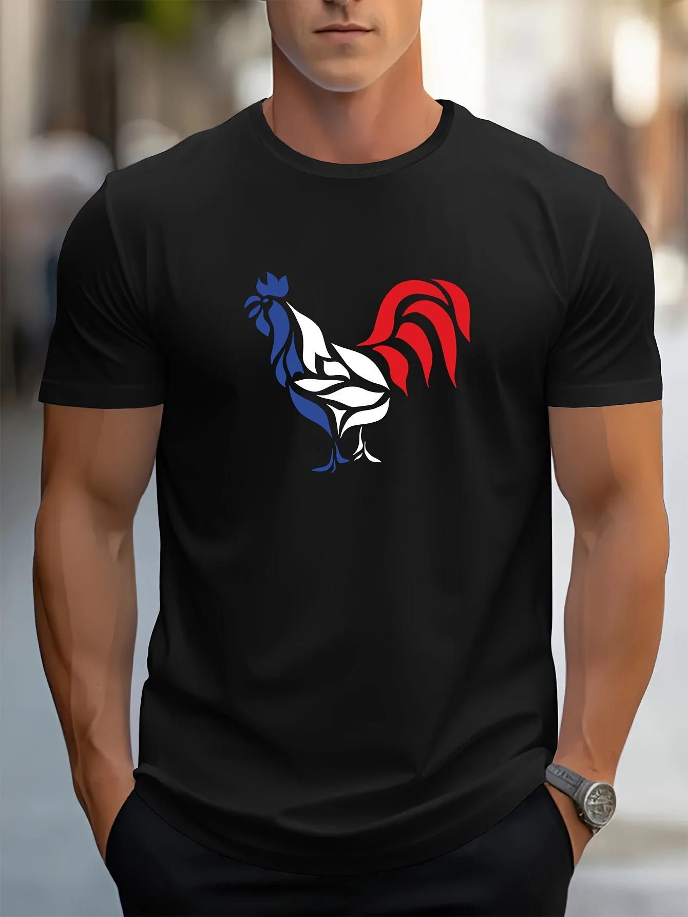 

Oil Painting Rooster French Flag Elements TShirt 100 Cotton ONeck Short Sleeve Summer Casual Mens Tshirt Streetwear S