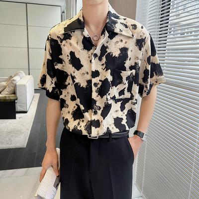 Chic Vintage Printed Shirts Summer Casual Loose Men's Clothing Turn-down Collar Japan Style Pockets Spliced Short Sleeve Shirts