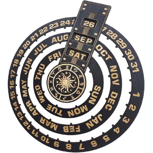 HOMSFOU Perpetual Calendar Pendant Wood Perpetual Wall Calendar Home Wall Calendar Circular Perpetual Wall Calendar Perpetual Calendar Wall Hanging