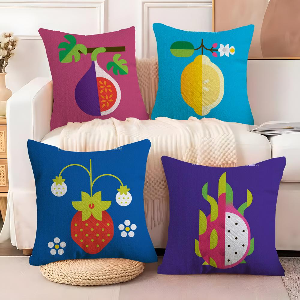 Fruits Anime Simple Cushion Cover Soft Plush Fabric Double-Sided Printed Sofa Cushion Cover for All Seasons Home Decor Gift