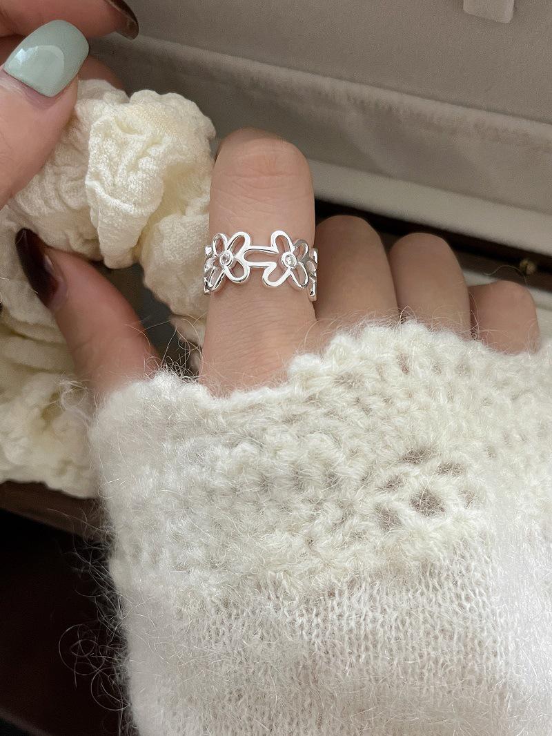 S925 Sterling Silver Hollow Flower Ring – Women s Fashionable Adjustable Open Ring Open Adjustable