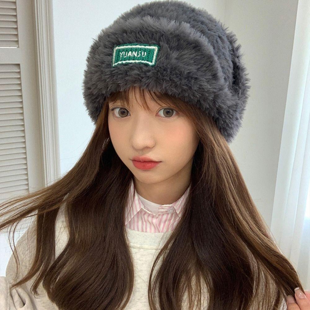 Earmuffs Woolen Beanie Hat Solid Color Winter Hood Hat Simple Plush Ear Protection Hat  Outdoor
