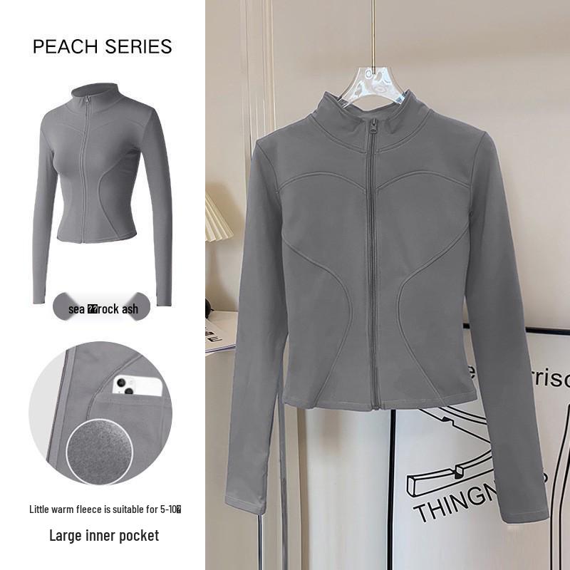 Women's Autumn Stand Collar Pilates Yoga Jacket: Plus Velvet, Quick Dry, Long Sleeve, Zipper Fitness Top for Running and Active Wear