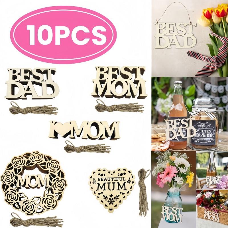 10PcsWooden Crafts Mother's or Father's Day Gift Decoration Hangs for Wall Door Holiday Family Surprise Birthday Party Ornaments
