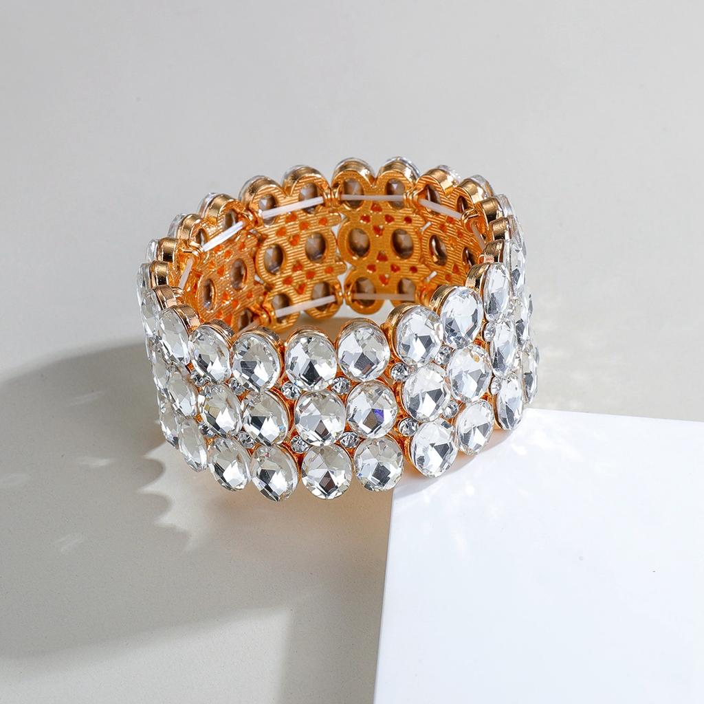 Mode Persönlichkeit Ab Bunte Elastische Große Armband Legierung Glas Armband Frauen Braut Schmuck