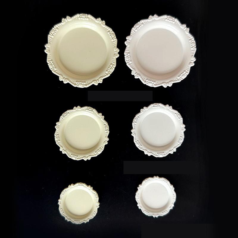 3 Peças Brinquedo de Menina Miniatura Casa de Bonecas Prato de Pastelaria Mini Bandeja de Entalhe Retrô Disco Comida para Cozinha de Brincar Acessórios para Boneca