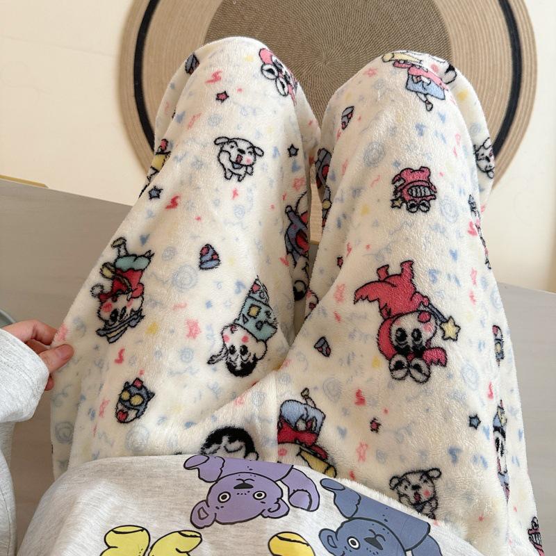 Damen Cartoon Flanell Fleecegefütterte Pyjamahose - Warmer Herbst-/Winterstil