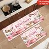 Pink Kitchen Teapot & Butterfly 100% Polyester  Kitchen Mat, Non-Slip Soft Plush Floor Mat, Sweet Floral Decorative Mat for Ki