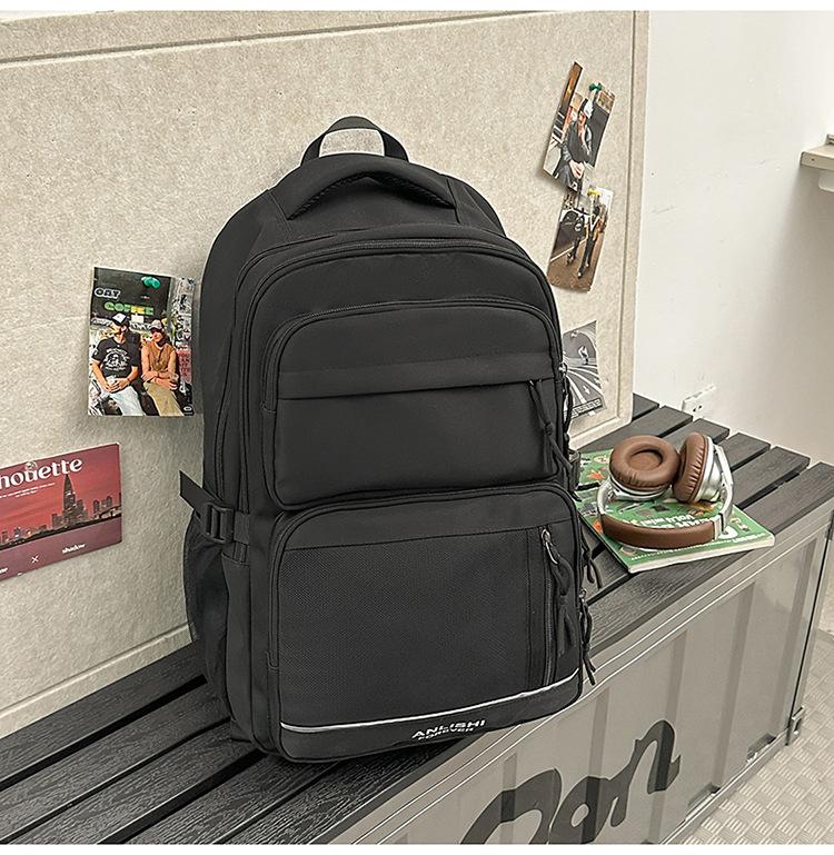 School bag 2025 new Korean version solid color couple backpack large capacity multi-compartment school bag casual simple versatile backpack