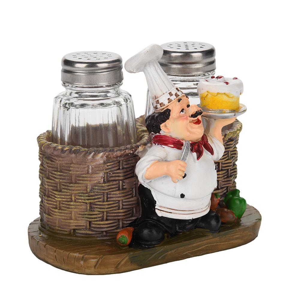 Cute Chef Statue Salt & Pepper Bottle Holder Ornaments Home Decor Kitchen Resin Crafts