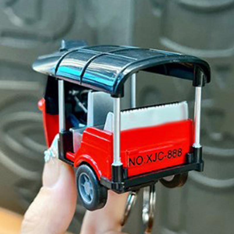 1Pc Three Wheeled Motorcycle Toy Tricycle Retro Simulation Model Keychain Diecast Autorickshaw Car Model Figure Toys For Kids