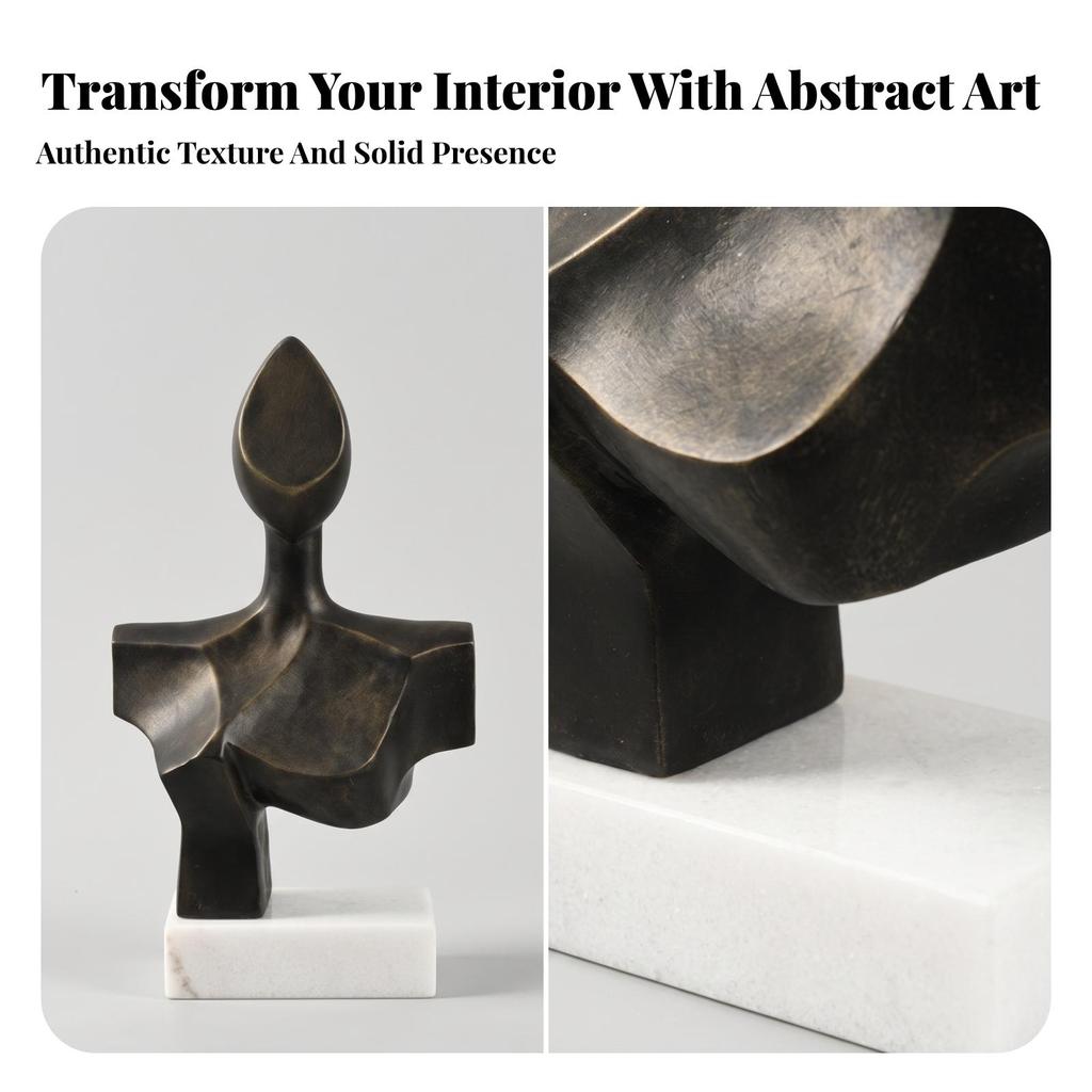 Torso Sculpture with Marble Base Modern Decorative Object Antiqued for Bookshelf