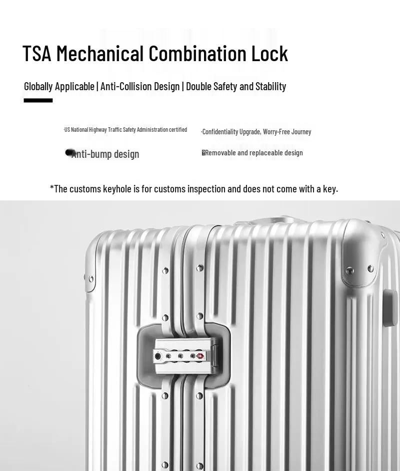German Aluminum-Magnesium Alloy Suitcase: 20" Carry-On with Universal Wheels for Business Travelers.