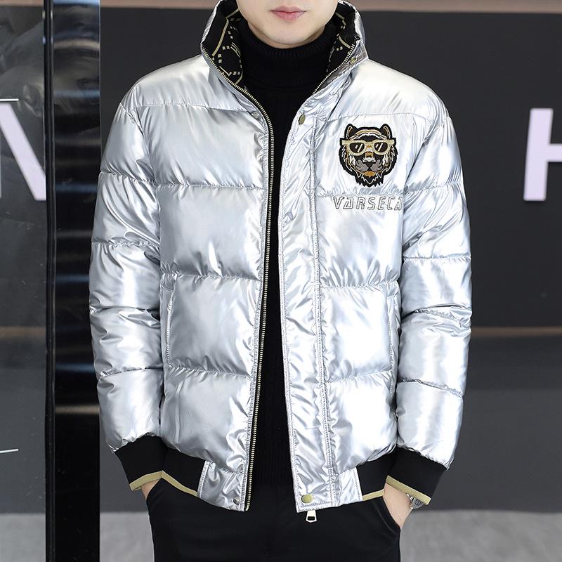 

Мужская хлопковая куртка в европейском стиле с воротником-стойкой - Модная, Теплая, Плотная, С блестящей поверхностью, Универсальное пальто в корейском стиле XXXXL серебряный серый