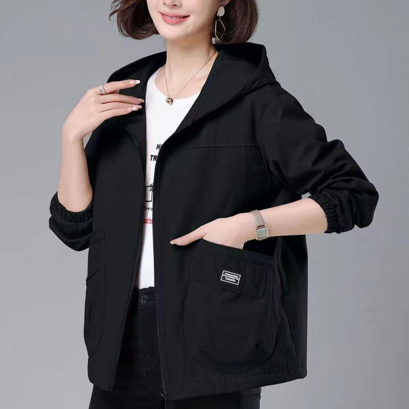 Spring Autumn Hooded Windbreaker Women Korean Casual Mid-Length Zipper Coat Female Casual Outerwear Loose Jacket