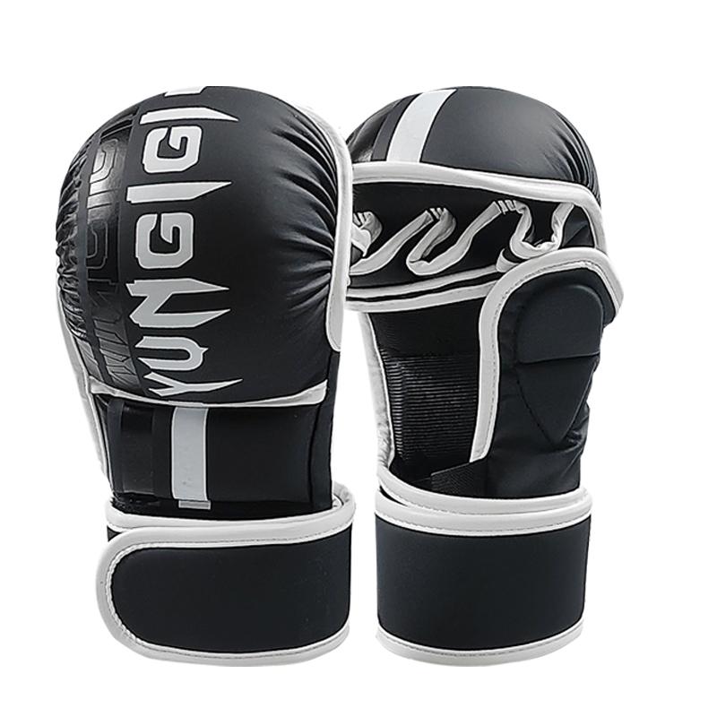 

MMA Half Finger Boxing Gloves Professional Training Wrist Guard Martial Arts Sanda Sparring PU Leather Open-fingered Gloves Men M черный белый