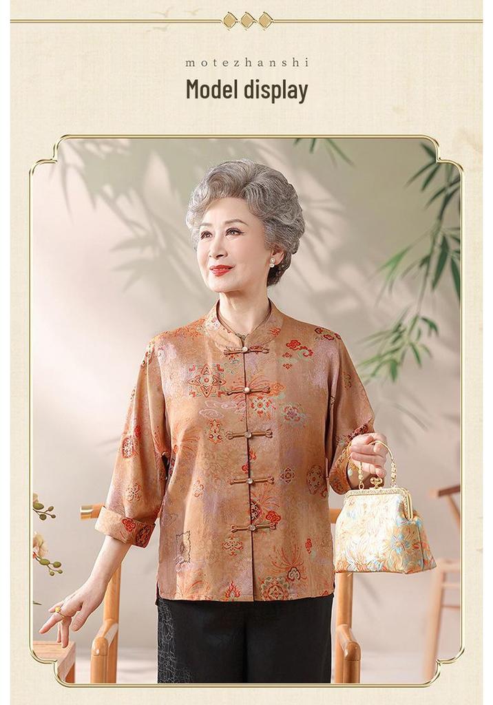 New Grandma Style: Chinese Spring/Summer Three-Quarter Sleeve Shirt for Middle-Aged & Elderly Women