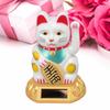 Chinese Lucky Cat Decoration Waving Arm Solar Light Induction Statue Figurine For Home Car Ornaments White