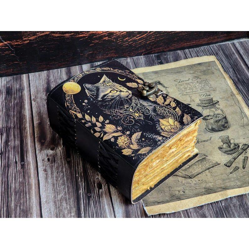 Leather Journal Spell Wizard Cat Book Blank Magik Notebook Book Of Shadows Wiccan Pagan Grimoire Book for Traveling Sketchbook