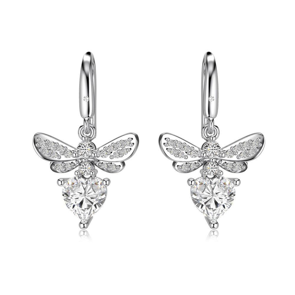 

European & American Style S925 Sterling Silver Zircon Bow-Knot Drop Earrings for Women - Exquisite Wedding & Christmas Jewelry. S925 Silver