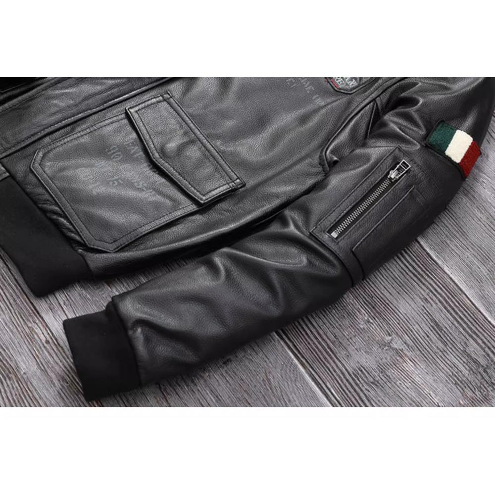 Chinese Size Genuine Leather Jacket for Men Real Cowhide Skin Military A2 Flight Suit Embroidered Pilot Coats Mens Aviation Clothing Autumn