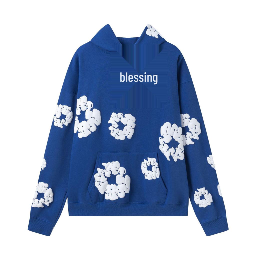 2025 Unisex Cotton Floral Bubble Print Hoodie & Sweatpants Set for Autumn/Winter - European & American Style