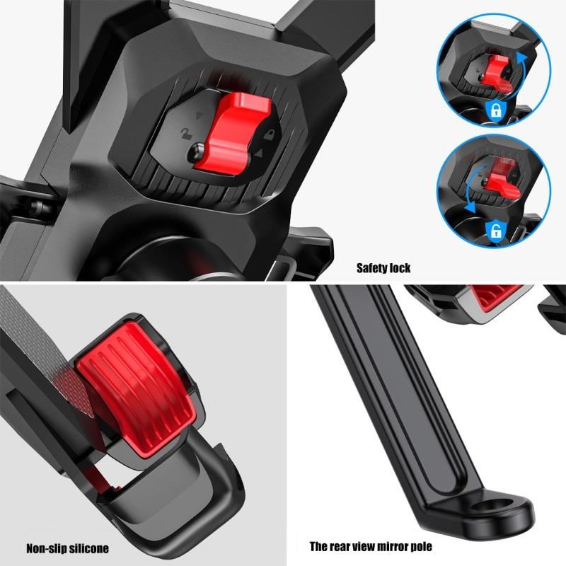 Motorcycle Phone Mount with 360 Degree Rotation Secure Auto Shrink Grip Easy Installation Attachment for Navigation Rack