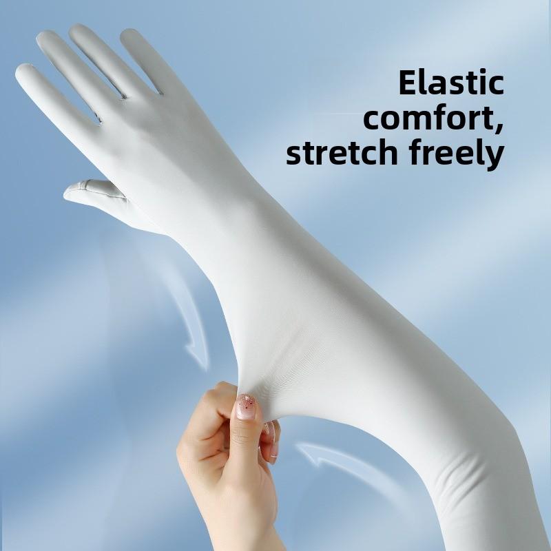Summer Sun Protection Chiffon Gloves - Thin Style, Breathable, UV Resistant, Suitable for Cycling, Touchscreen, Exposed Fingers, Elasticated Arm Cuffs