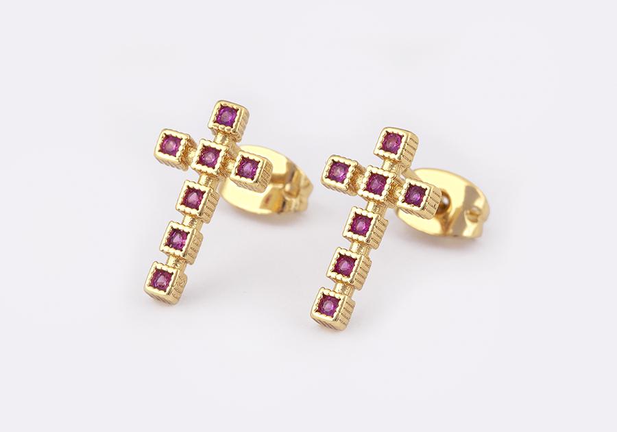 Nidin Korea Popular Inlaid Delicate Zircon Cross Charm Earrings 3 Colors For Women Girl Engagement Wedding Jewelry Accessories