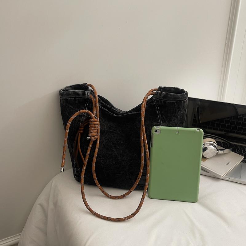 Duża Pojemność Retro Jeansowa Torba Damska Jednokolorowa Na Ramię Crossbody