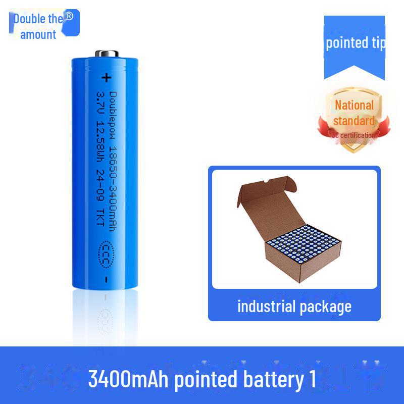 3.7V 3400mAh Lithium Battery Pack for Flashlight/Headlamp, Rechargeable 18650