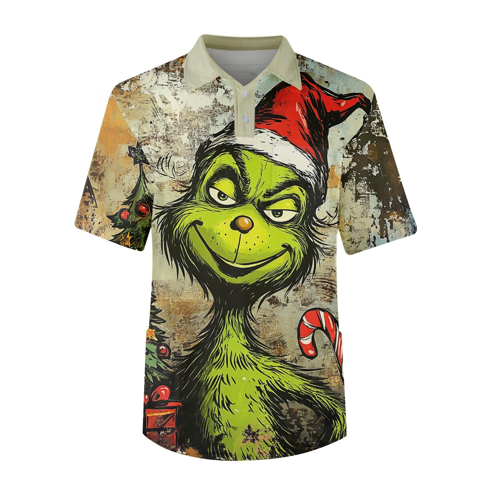 

Мужской топ с коротким рукавом, пуговицами, лацканами, рождественским принтом, нагрудным карманом, Dry-nurse XXXXXL