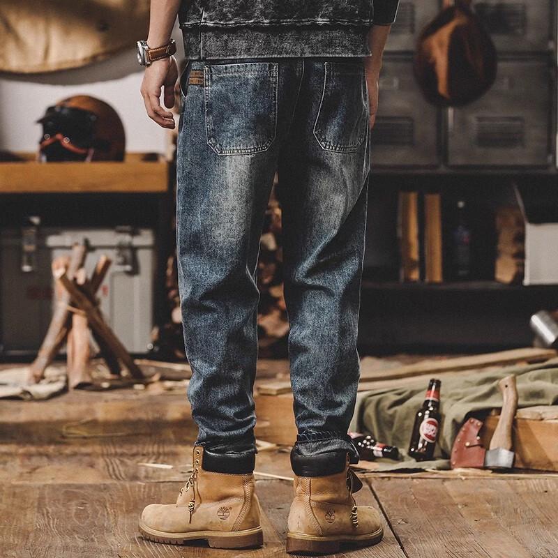 Jieleinuo Herren Amerikanischer Retro Locker Gerade Stein Gewaschene Jeans