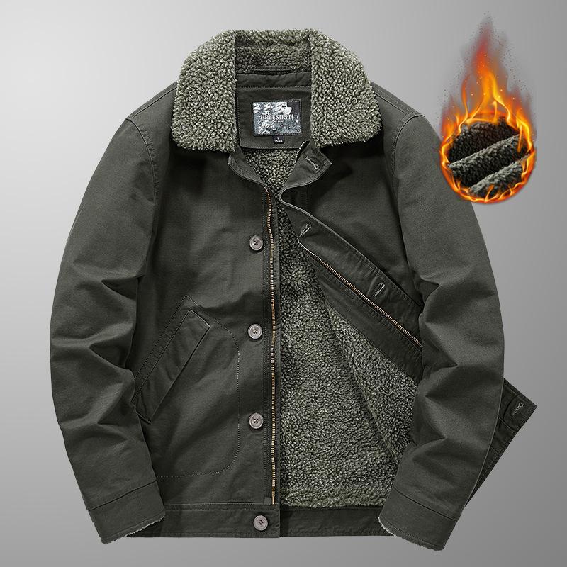 Hiver Homme Laine Épaissie Rembourrée Coton Chaud Veste Cachemire Revers Simple Boutonnage Cargo Veste Rembourrée Coton