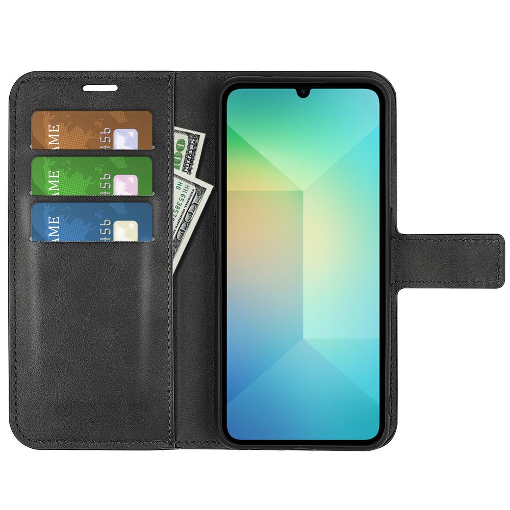 

For Samsung Galaxy A06 5G Stand Case Anti-Scratch Calf Texture Leather Phone Cover Blue