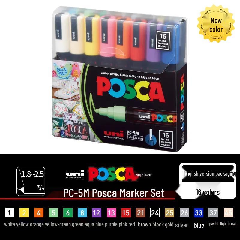 POSCA Treasure Color Acrylic Marker Set (Water-Based, PC-1M/3M/5M)