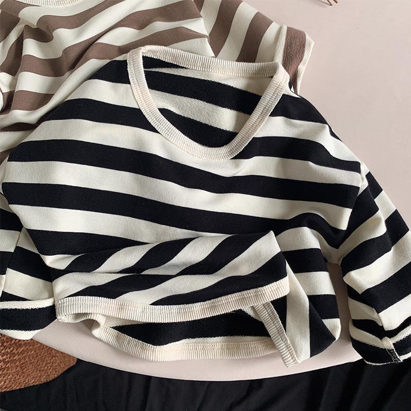 Korean Style Girls' Striped Long-Sleeve T-Shirt - Trendy Toddler Casual Top for Spring & Autumn 2025
