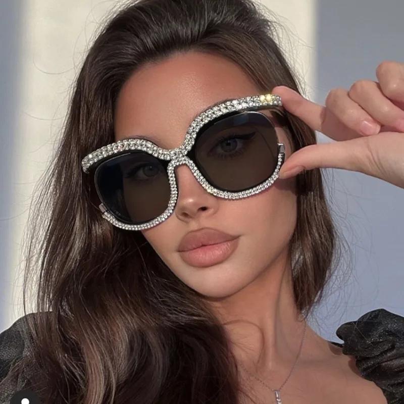 Fashion Women Oversized Diamond Sunglasses Men Trendy Vintage UV400 Sun Glasses Luxury Large Frame Eye Protection Party Eyeglasses