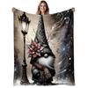 Vintage Gnome Street Lamp Flannel Throw Blanket Dark Christmas Gnome Snowy Scene Soft Sofa Bed Decor Blanket