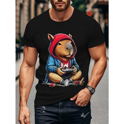 Taglie Europee Uomo Carina T-shirt con Stampa Grafica di Capibara 3D da Gaming, Divertente Top Animale a Maniche Corte
