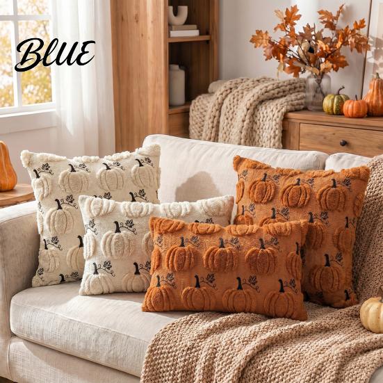 Decorative Pumpkin Accent Thanksgiving Cushion Cover Plush Embroidered Throw Pillow Soft Case Cozy for Farmhouse Home Autumn Decor Square