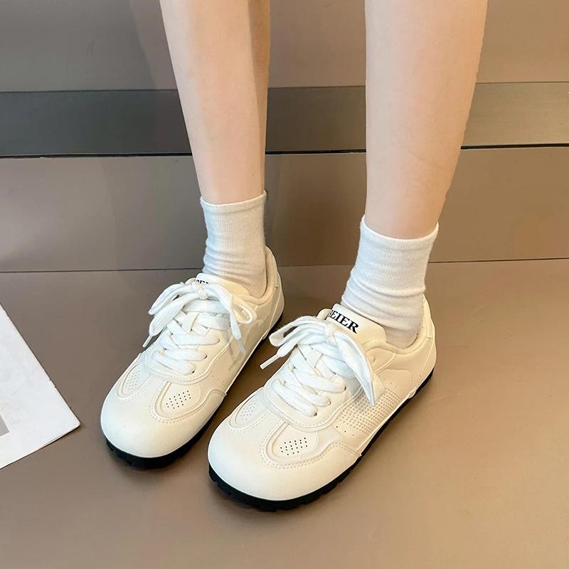 Fashion 2024 Hot Sale Ladies Shoes Lace-up Women's Vulcanize Shoes Fashion Round Toe High Quality Solid Breathable Versatile Sneakers