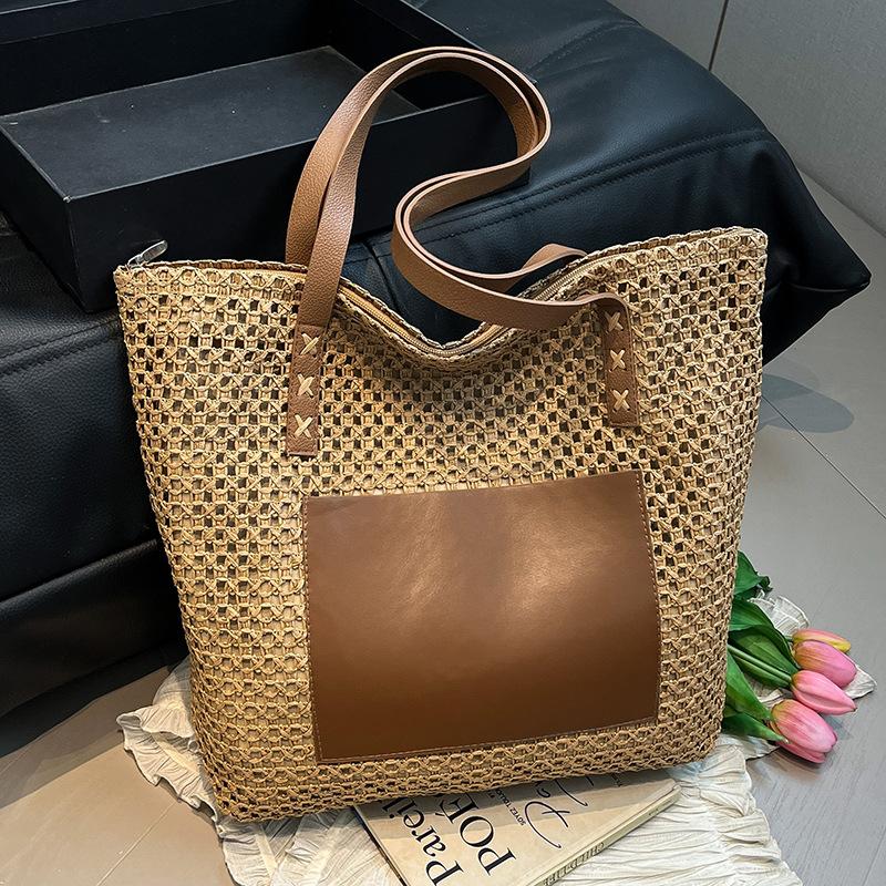 Commuter Large-capacity Straw Bag Women's 2025 New Seaside Vacation Beach Bag Fashion Woven Shoulder Tote Bag