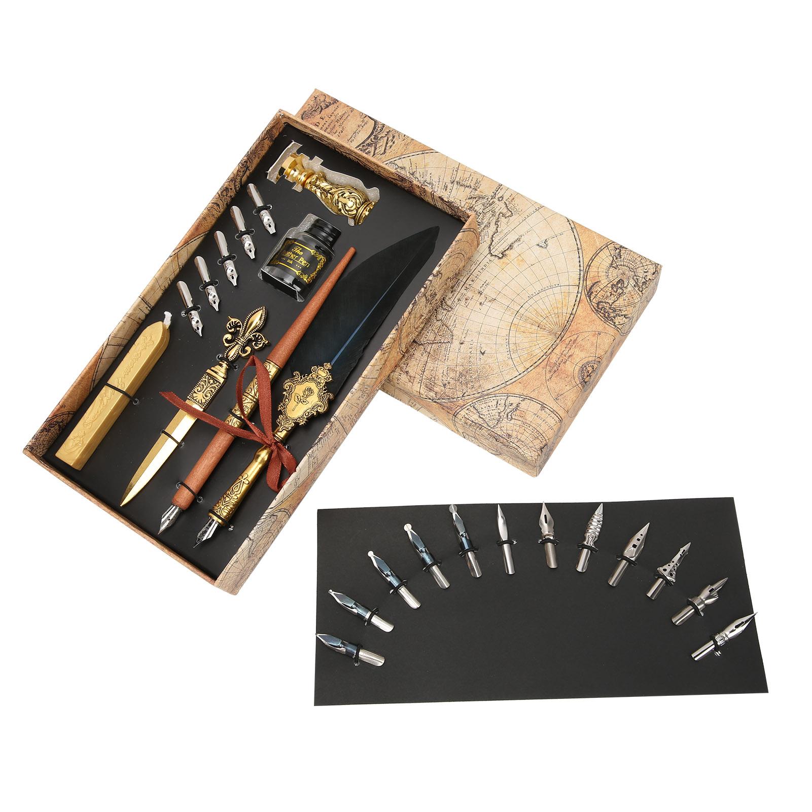 

Feather Pen Set Retro British Creativity Writing Suit for Business Couple Elder Teacher GiftNavy