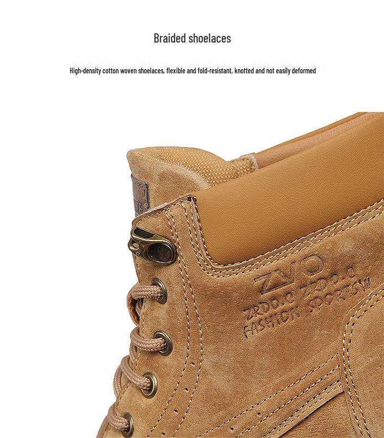 Men's Extra Large Yellow Martin Boots - Autumn/Winter Wear-Resistant Top Layer Cowhide Work Boots