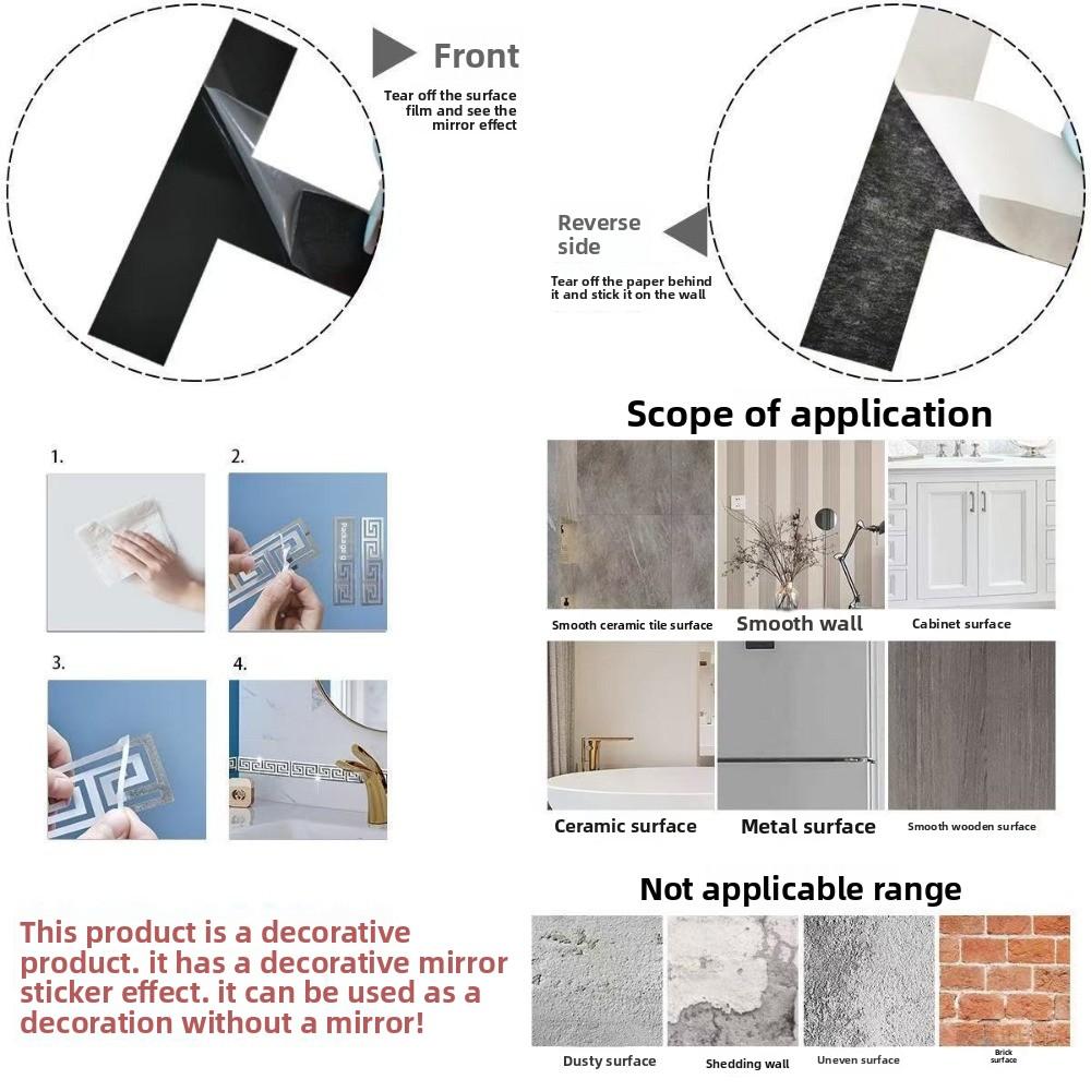100*35CM 3D Spegel Väggklistermärke Hemlogotyp Självhäftande Entrédekoration Vattentät Dra av och Klistra Heminredning