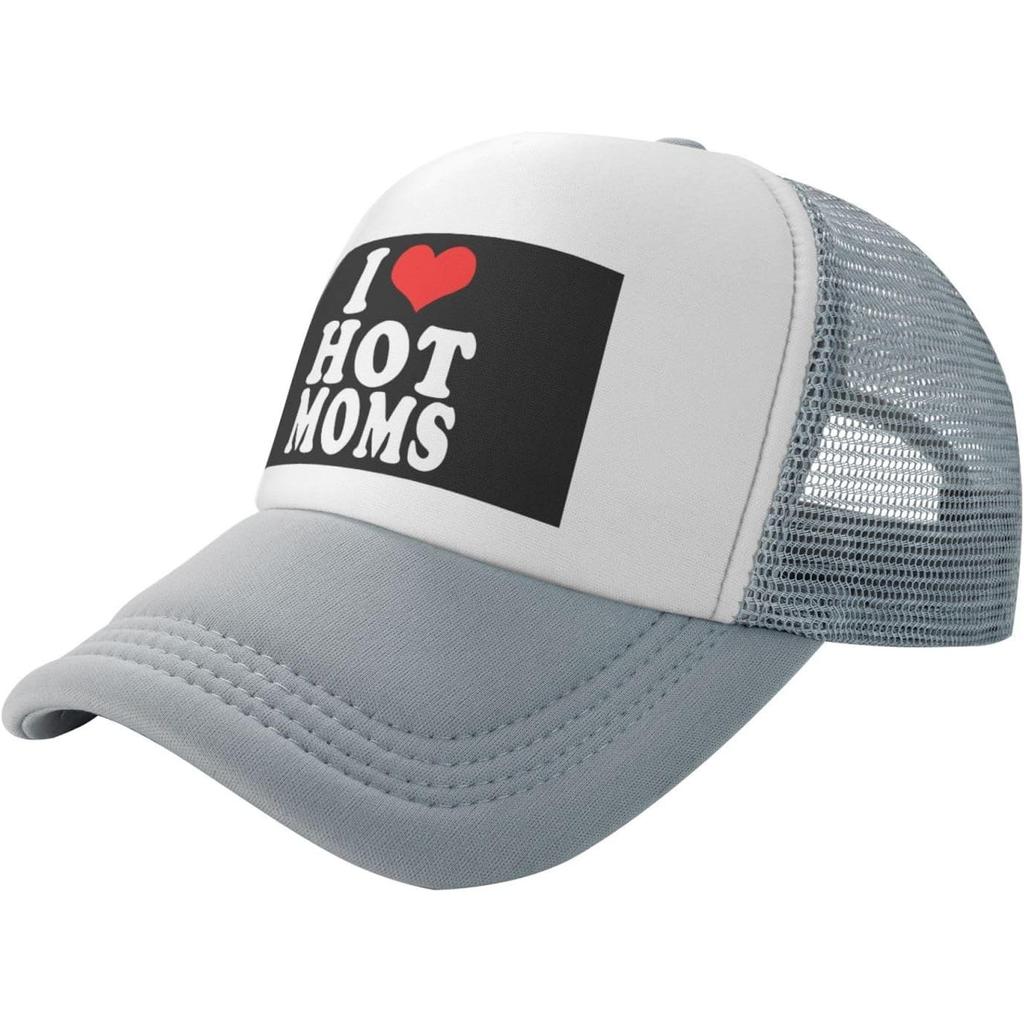 I Love Hot Moms Trucker Hat Funny Mesh Baseball Snapback Cap for Unisex and Women
